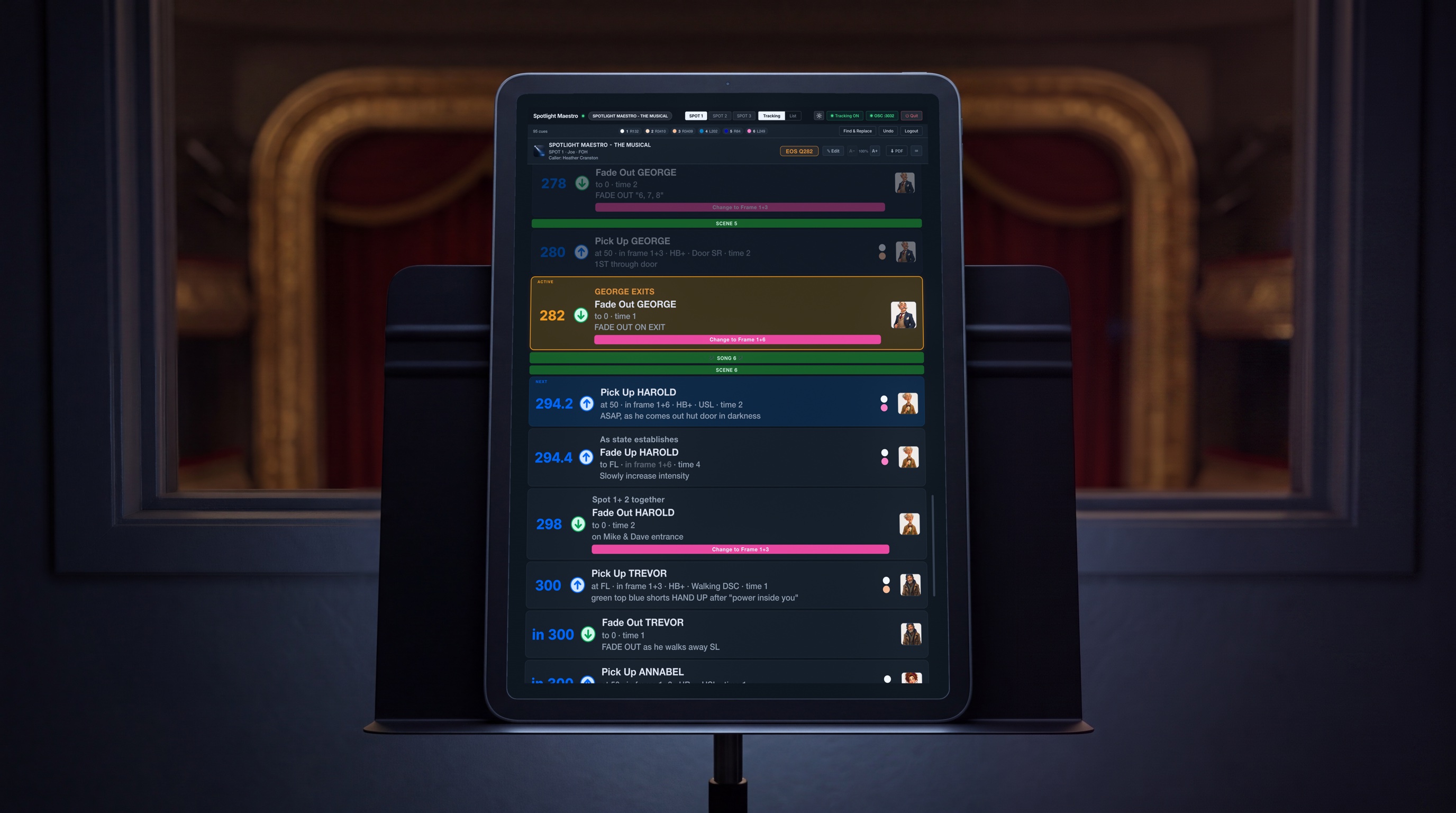 The production booth during a show, tablets lit