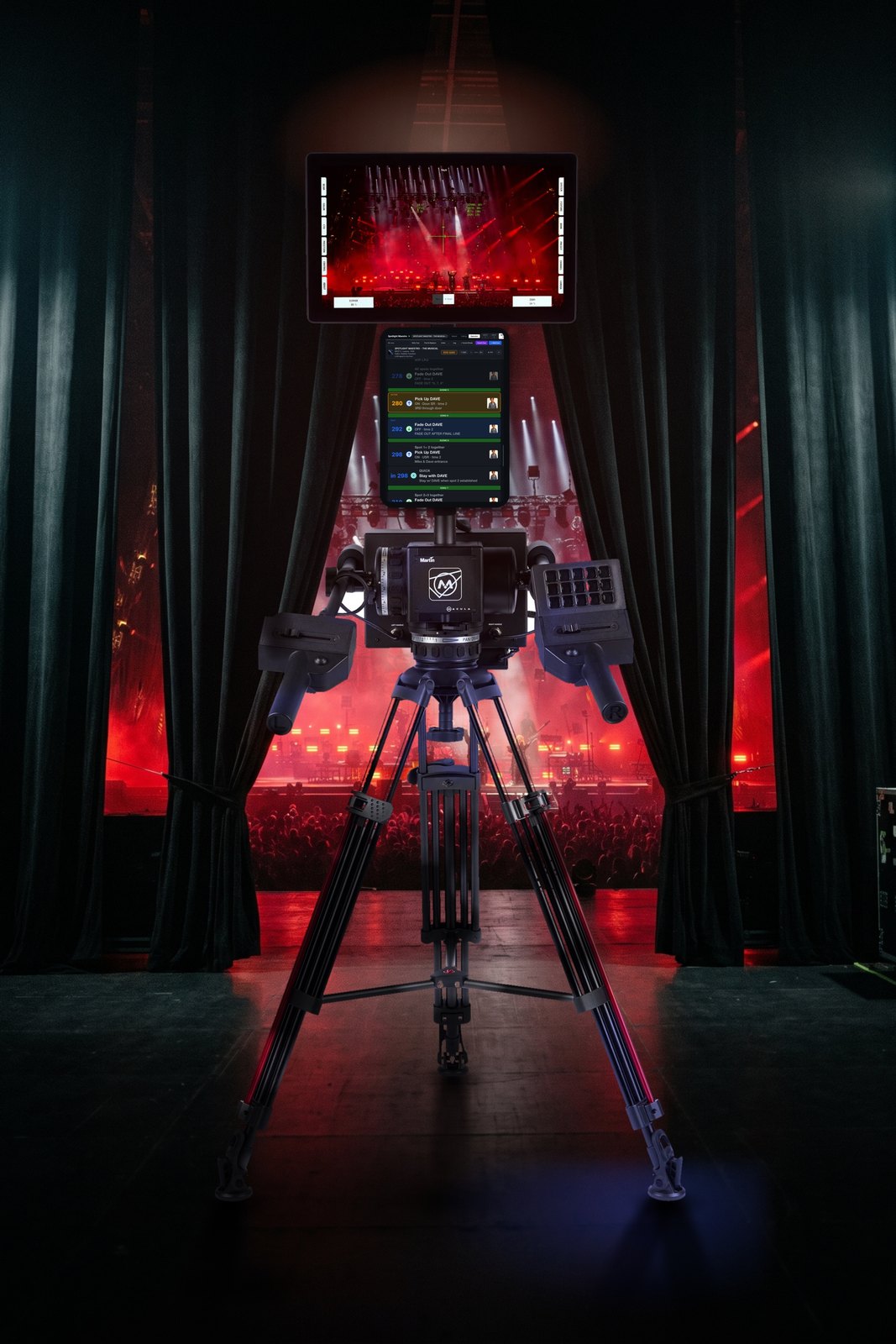 A remote-control followspot base station running the plot