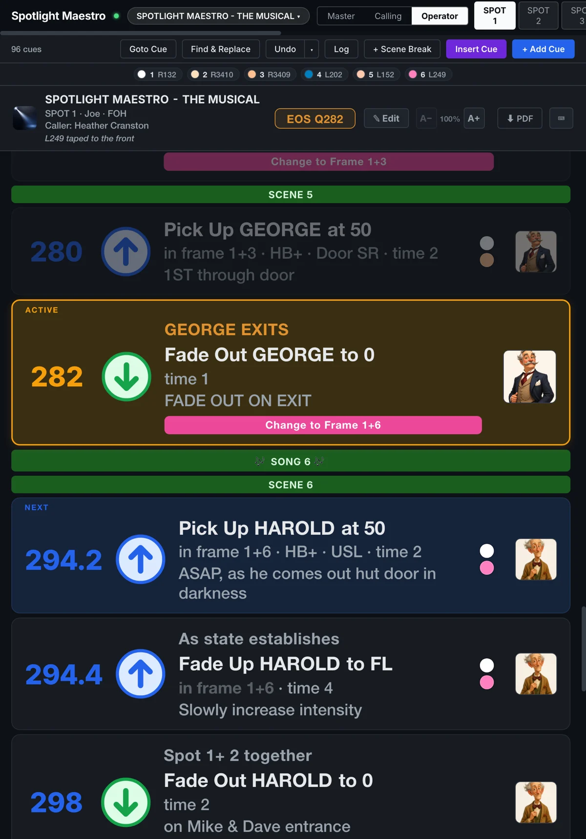 The Large Action tracking style: the action and level joined into one big headline per cue