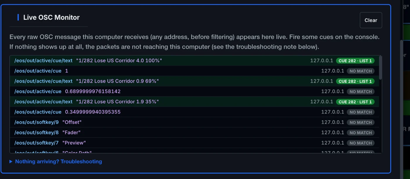 The live console message monitor